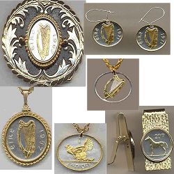 Irish coin Jewelry, Jewellery made from Irish coins from Ireland