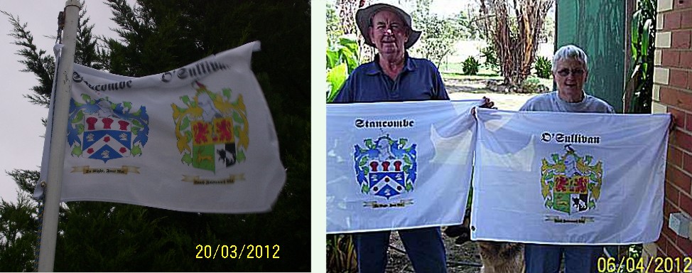 Sheila and Christopher with their Family Crest Flag