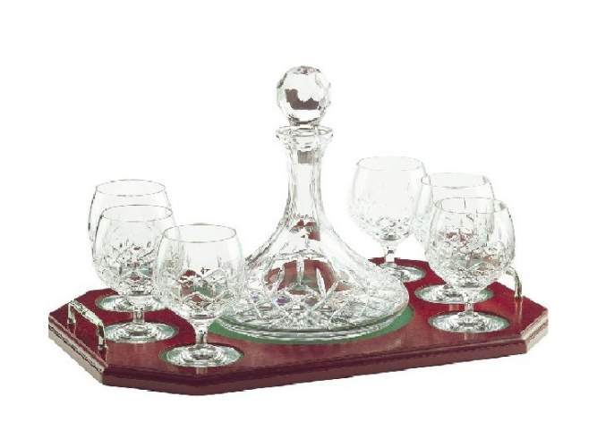 Longford Crystal Glass Brandy Decanter Tray Set